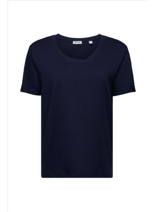 Esprit T-Shirt mit Slub-Struktur und U-Ausschnitt