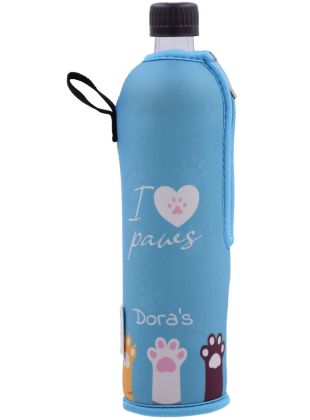 Dora's Glasflasche mit Neoprenbezug Pfote 500ml
